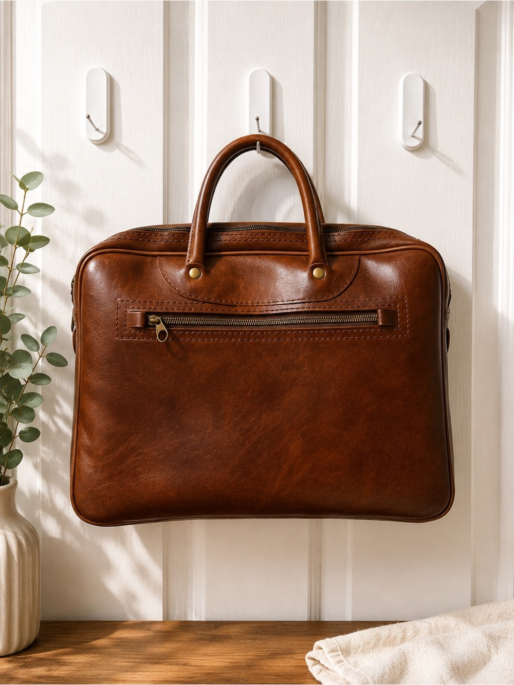 Classic Brown Leather Briefcase - Unbranded